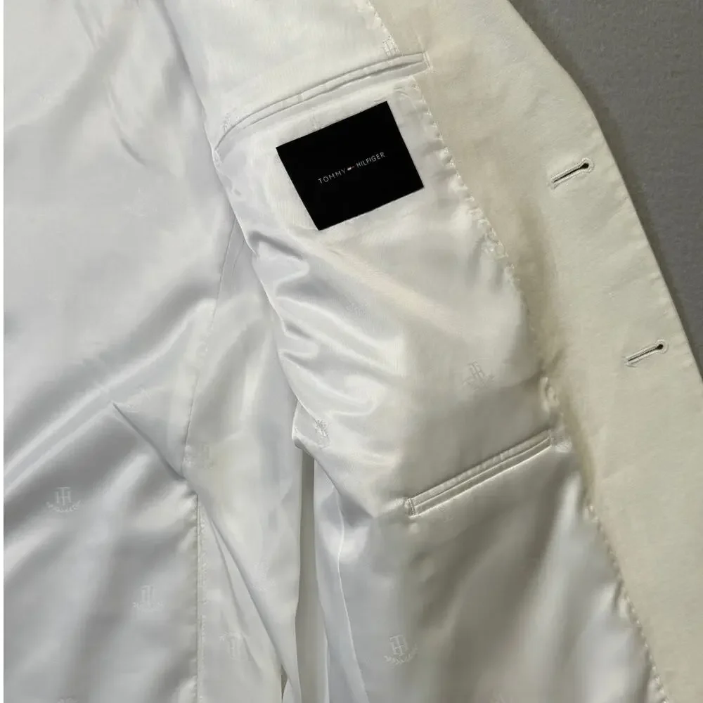 Tommy Hilfiger Men's Modern-Fit 100% Linen Sport Coat white 46R $295